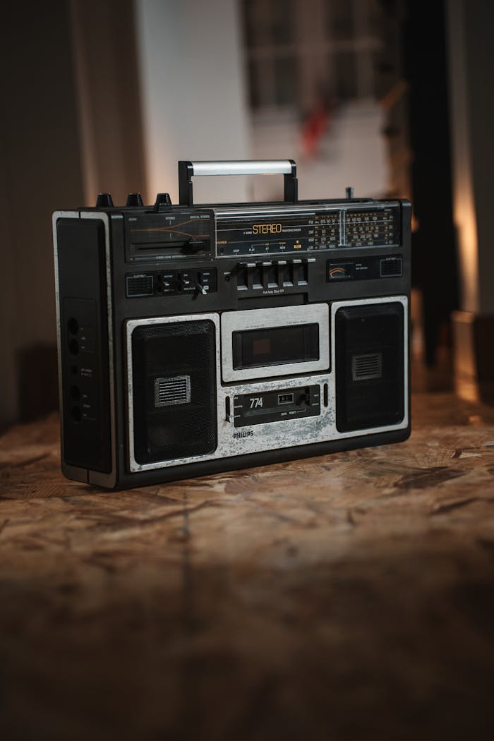 who-we-are Classic vintage boombox with cassette player, perfect for retro music lovers.